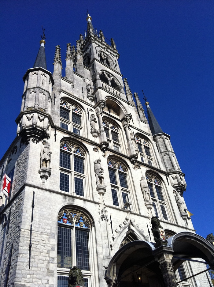市政厅，Gouda，荷兰，荷兰，Gouda，荷兰，历史建筑，低角度视图，建筑