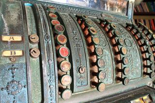 收银机，收银机，以前的，过时的，金属，收银机，历史，过去