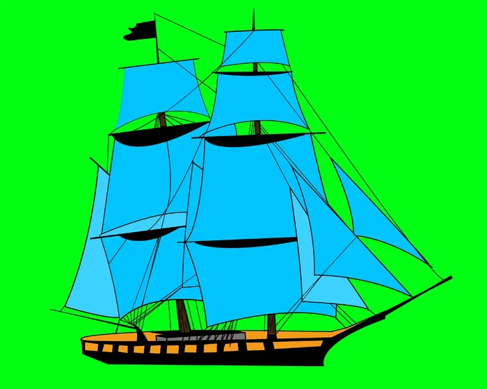 船，海，绿色背景，帆，帆船，矢量，插图，帆船