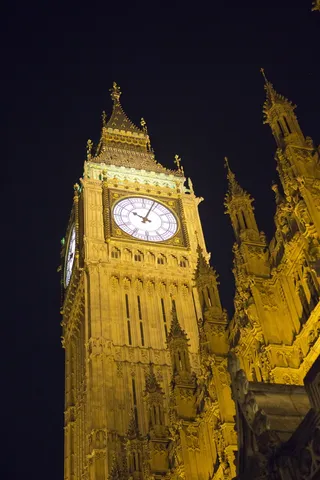伊丽莎白大厦、夜间、时钟、泛光灯、维多利亚建筑、伦敦地标、议会大厦、大本钟