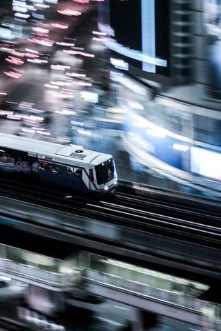 Bts, 天空列车, 高速, 夜, 光迹, kttt, 曼谷, 泰国