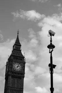 英国、伦敦、大本钟、cctv、城市、黑白、英国、安保