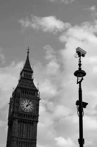 英国、伦敦、大本钟、cctv、城市、黑白、英国、安保
