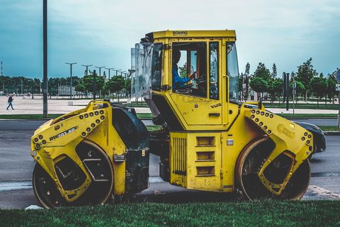 滚动，卡车，黄色，建筑，金属，巨大，街道，城市
