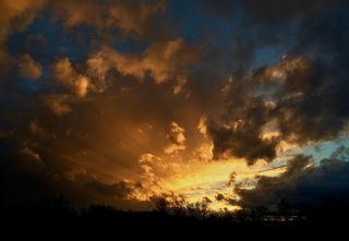 日落，日出，天空，红，橙，蓝，云，云-天空