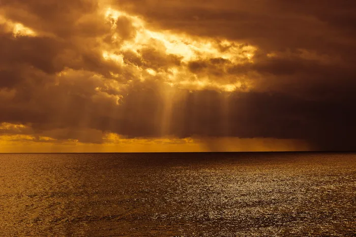 日落、黄昏、大海、自然、太阳、天空、云、水平面