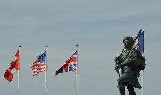 雕像、旗帜、铜像、纪念、贡品、士兵、第二次世界大战、战争