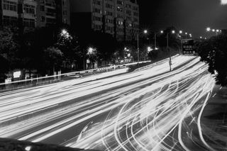 延迟、傍晚、街道、夜间、照明、路灯、速度、交通