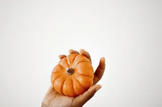 拿着棕色南瓜的人