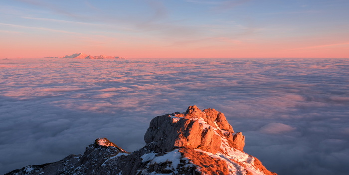 顶部、视图、山、日落、云、天空、背景、橙色