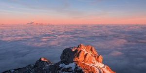 顶部、视图、山、日落、云、天空、背景、橙色