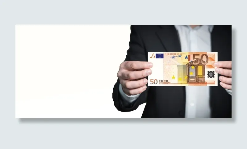 个人，持有，50欧元钞票，欧元，名单，钞票，办公室，业务