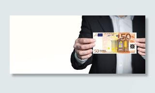 个人，持有，50欧元钞票，欧元，名单，钞票，办公室，业务