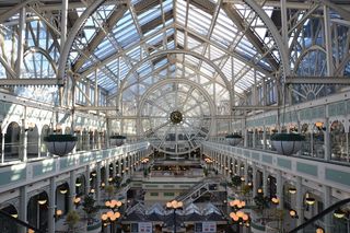 爱尔兰，都柏林，市场，时钟，商业中心，玻璃，窗户，灯