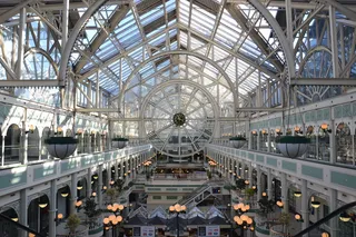 爱尔兰，都柏林，市场，时钟，商业中心，玻璃，窗户，灯