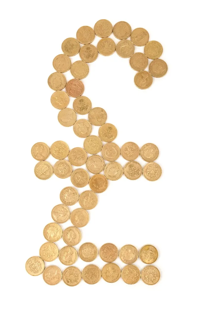 圆形金色硬币，银行，英国，商业，现金，概念，货币，金融
