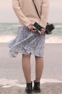 女孩，相机，大海，天顶，镜头，摄影师，海湾，温柔