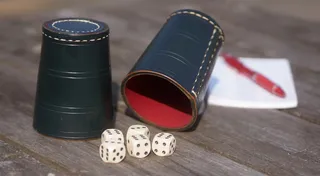 Yatzy, 骰子, 游戏, raflebæger, 抽奖, 没有人, 室内, 特写
