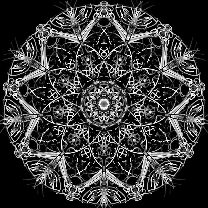 白色抽象绘画，曼荼罗，迷幻，霓虹灯，artebyspacemandala，图案，室内，黑色背景