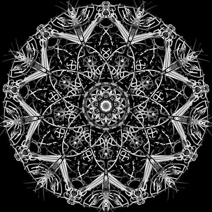 白色抽象绘画，曼荼罗，迷幻，霓虹灯，artebyspacemandala，图案，室内，黑色背景