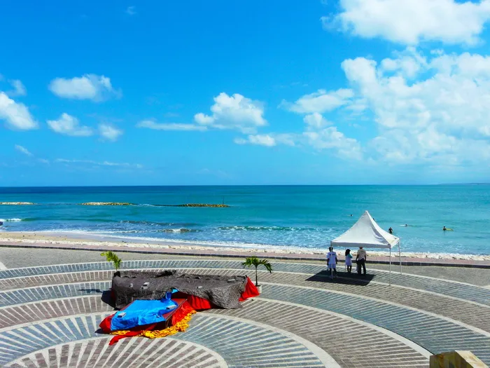 三，人，站着，天篷帐篷，美丽，海景，印尼，巴厘岛
