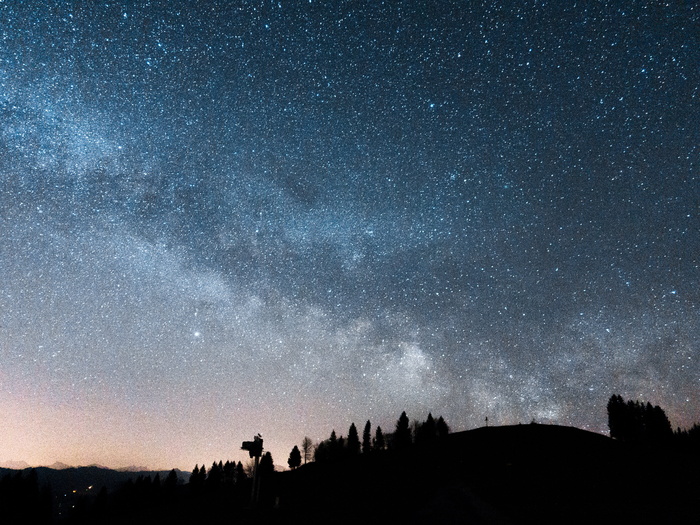 剪影，山，天空，灰色，天空，黑暗，夜晚，星星