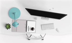 桌子，电脑，现代，键盘，屏幕，模型，技术，家具