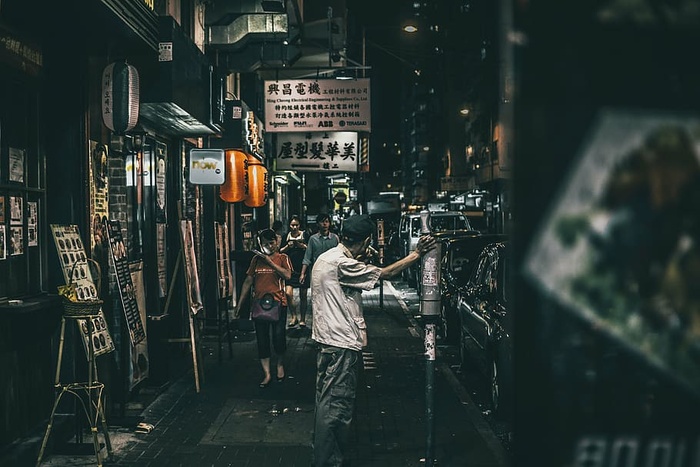 男人，倾斜，岗位，户外，夜间，倾斜摄影，人物，中国