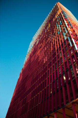 塔，天空，红色，橙色，城市，风景，壁纸，蓝色