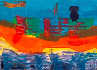 蓝色、红色和黄色抽象绘画