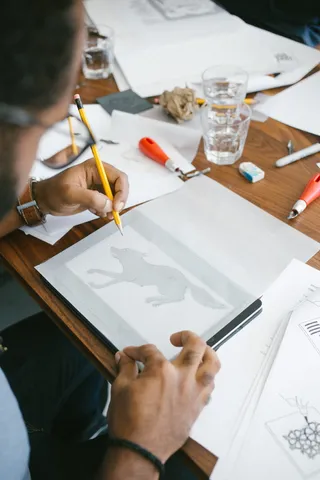 人物素描狼，追踪，狼，铅笔，linocut，linography，艺术家，艺术