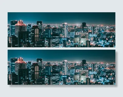 夜间城市建筑的航拍