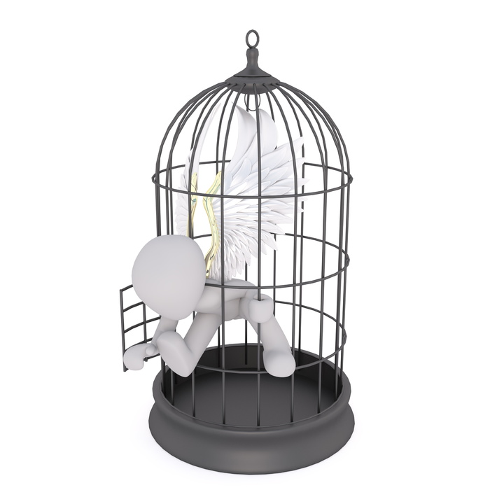 黑色, 金属圆顶鸟笼, 天使图, 男性, 3d 模型, 孤立, 3d, 模型