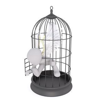 黑色, 金属圆顶鸟笼, 天使图, 男性, 3d 模型, 孤立, 3d, 模型