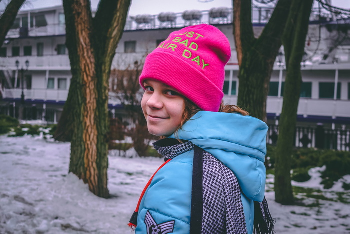 女孩，冬天，粉色，帽子，人，一个人，肖像，真人