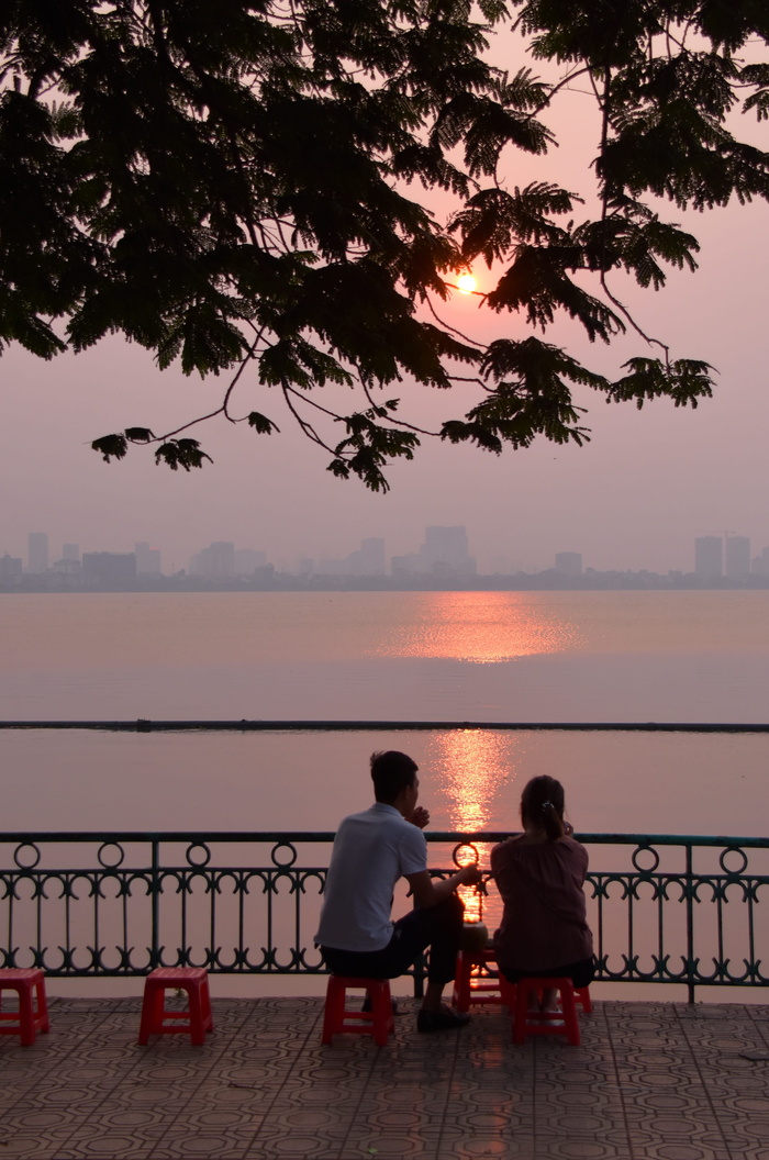 河内，城市，越南，湖泊，日落，浩瀚，水，天空