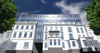 白色、灰色、混凝土、建筑、玻璃面板、白天、可视化、外部