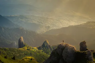 人、站、崖、自然、山水、山、云、天