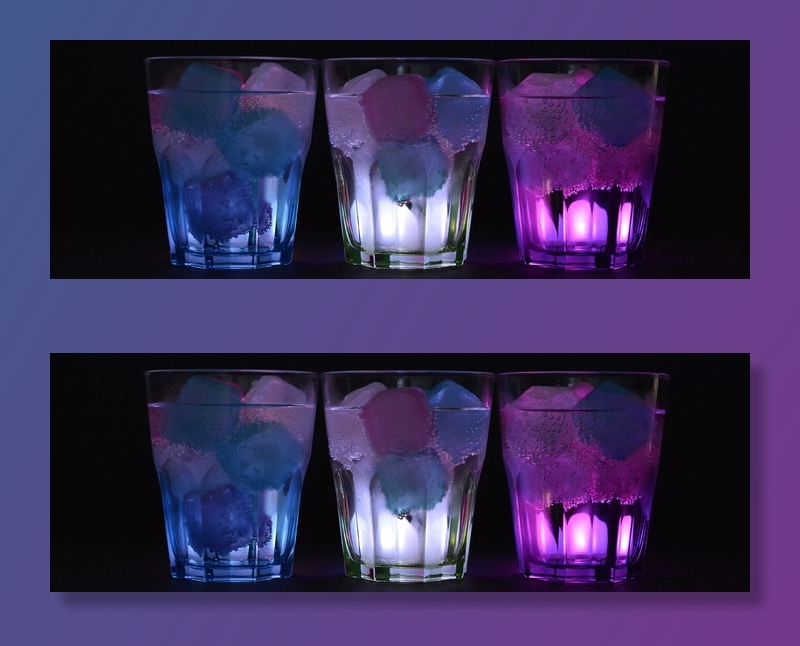 三、各色、led、灯、玻璃杯、冰块、照明、饮料