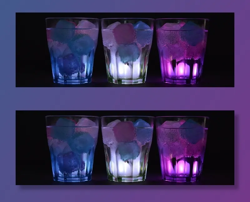 三、各色、led、灯、玻璃杯、冰块、照明、饮料