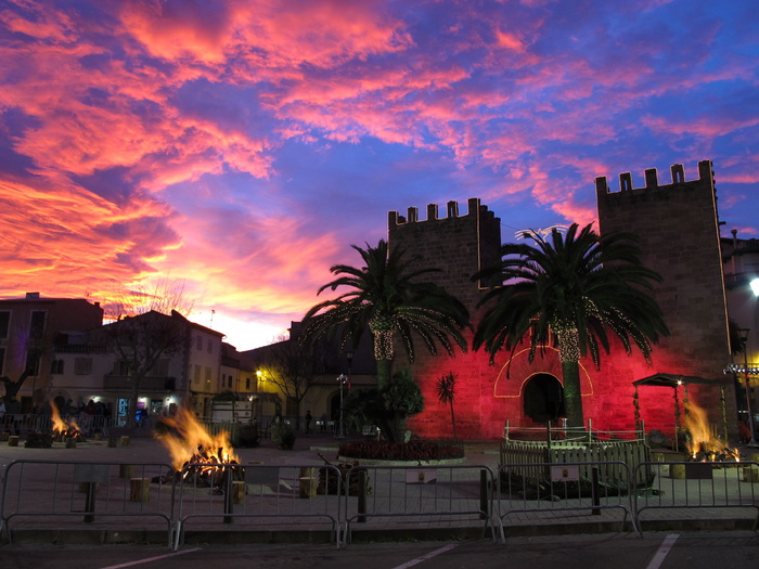 景观摄影、建筑、Alcudia、Mallorca、Fiesta、abendstimmung、city gate、night