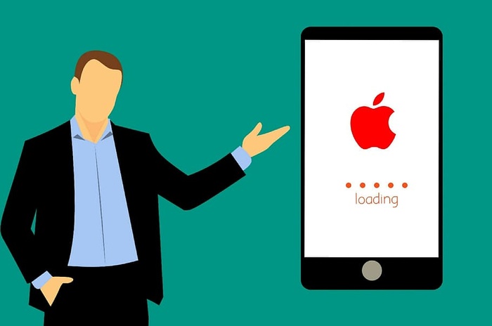苹果iphone加载示意图，带有man示意图