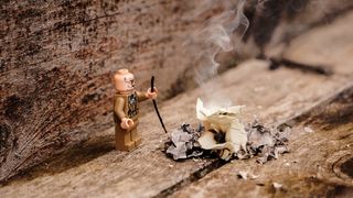 minecraft 玩具, 小, 雕像, 人, 地面, 火, 土壤, 烟雾