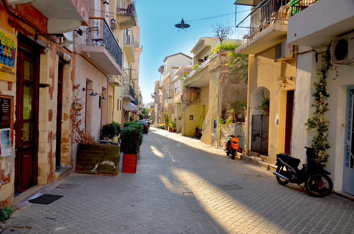 希腊，查尼亚，克里特岛，Old，Greek，Old，Greek，street，building exterior