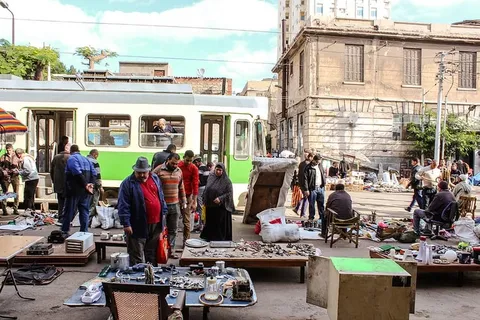 埃及、亚历山大、二手、购买、市场、人员、销售、人群