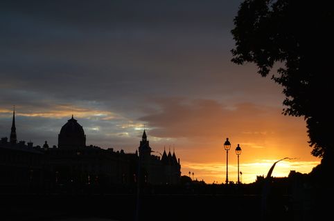 巴黎，背光，日落，城市，天空，建筑外观，轮廓，建筑