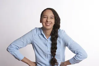 女士，穿着，蓝色，衬衫，笑，微笑，公司，女士