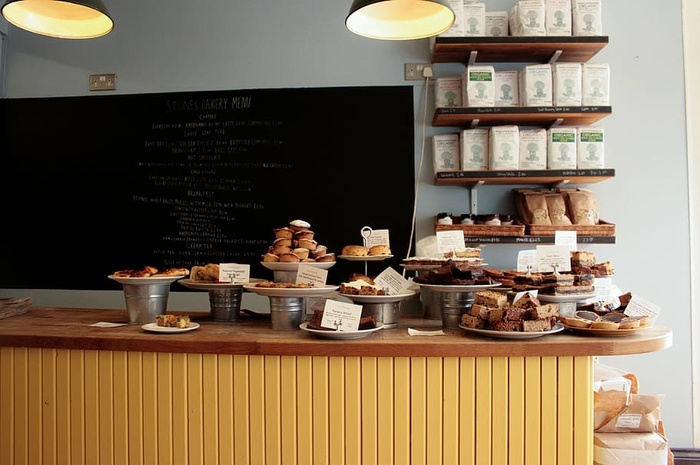 烘焙、糕点、木制、办公桌、什锦、面包、棕色、餐桌