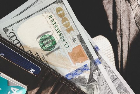 100美元，美元钞票，黑色，皮革钱包，美元，钞票，钱