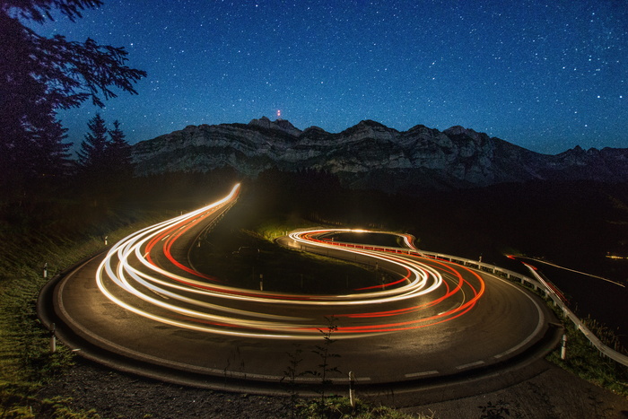 光迹, säntis, 瑞士, 夜, 阿尔卑斯山, 高山, 山